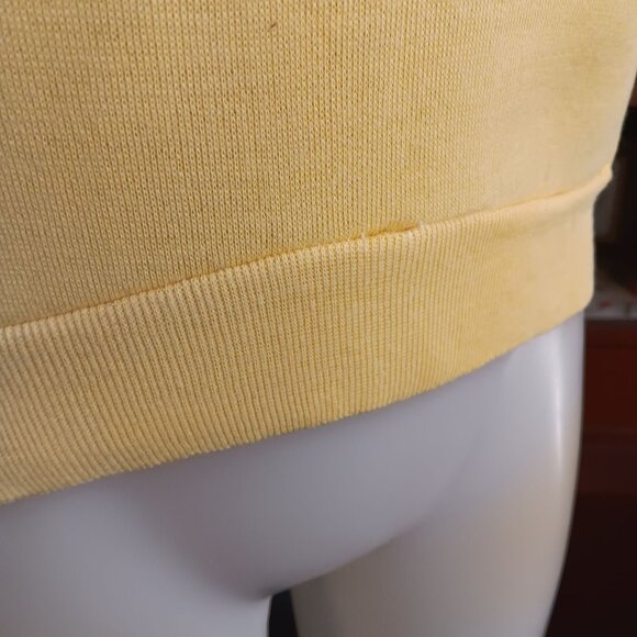Medium Vintage Creslan Sweatshirt Yellow Pullover Top Ringer Striped Collar 70s - Picture 5 of 9